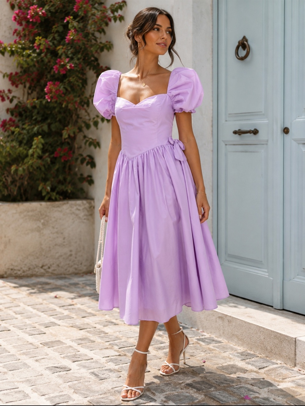 Margaret K Vintage Lavender Purple Puff Sleeve Midi Dress Size 12 NEW Cottagecor